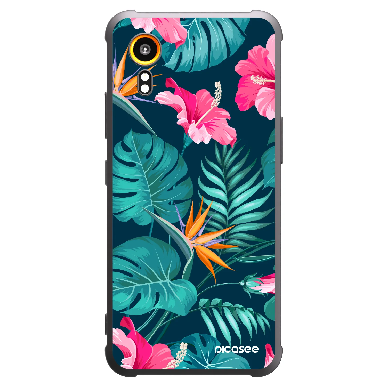 Picasee Samsung Galaxy Xcover 7 Hülle - Schwarzes Silikon - Pink Monstera
