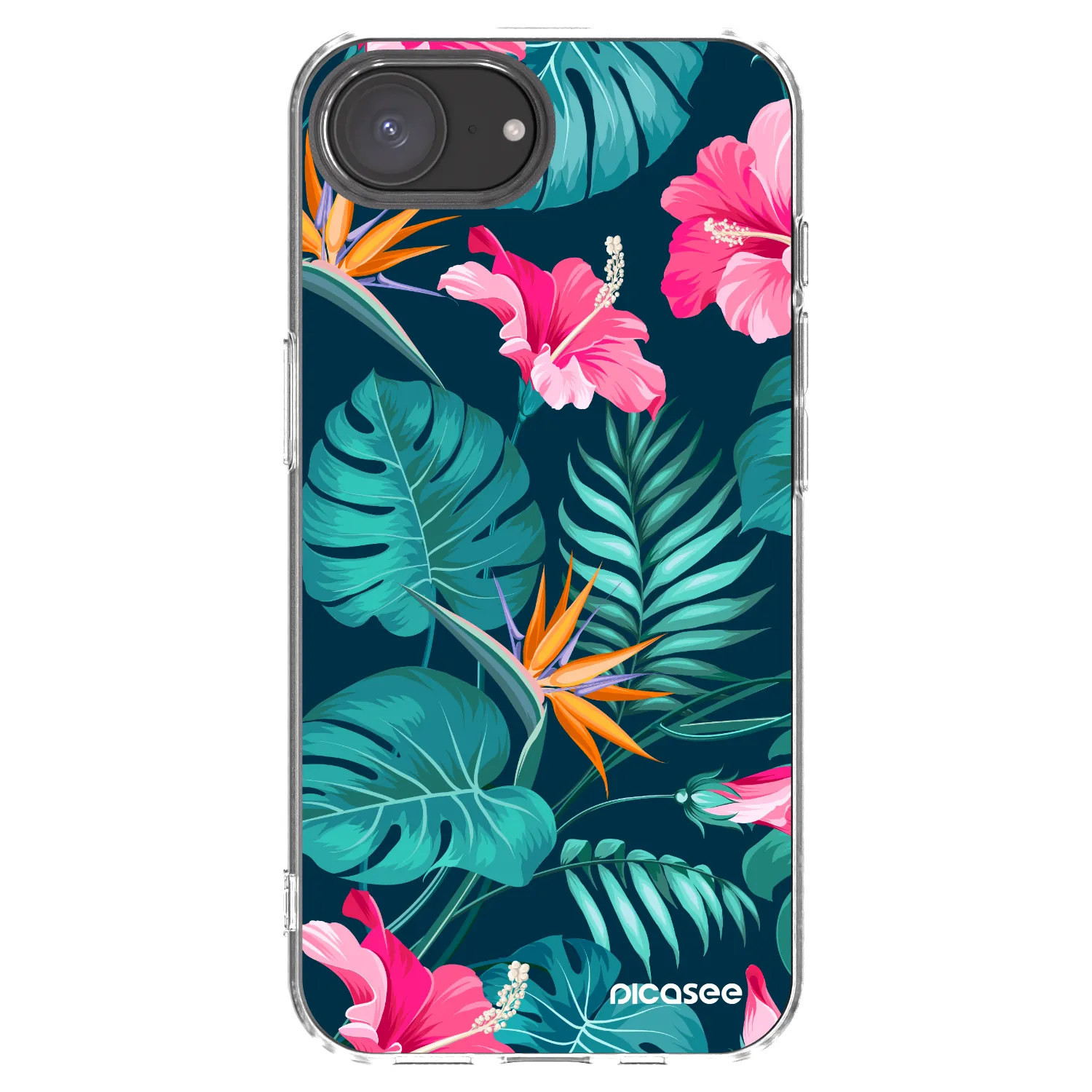 Picasee Apple iPhone 17e Hülle - Transparentes Silikon - Pink Monstera