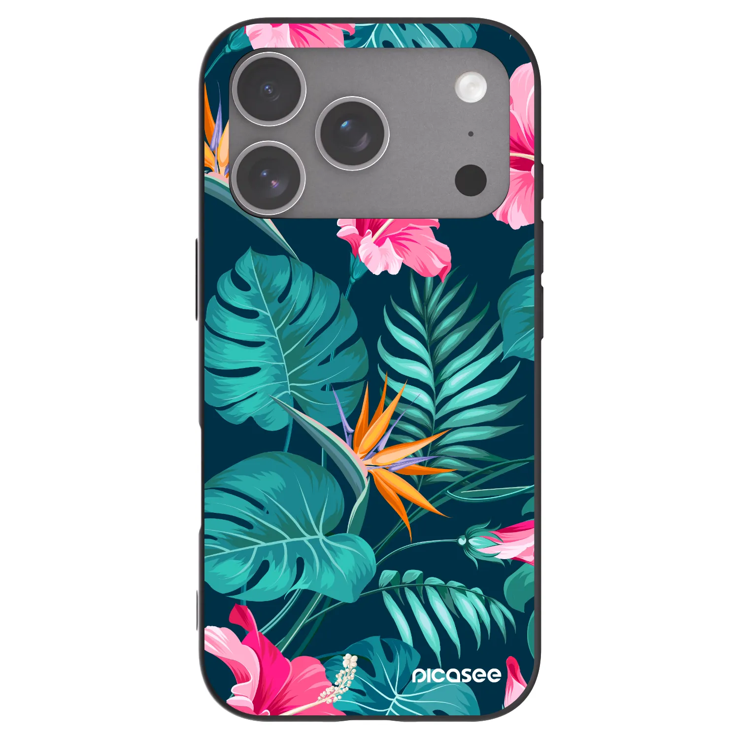 Picasee Apple iPhone 18 Pro Hülle - Schwarzes Silikon - Pink Monstera