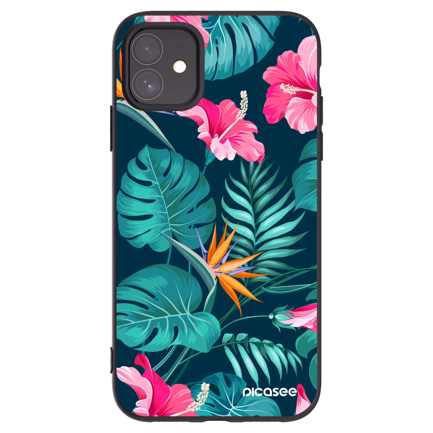 Picasee Apple iPhone 11 Hülle - Schwarzes Silikon - Pink Monstera
