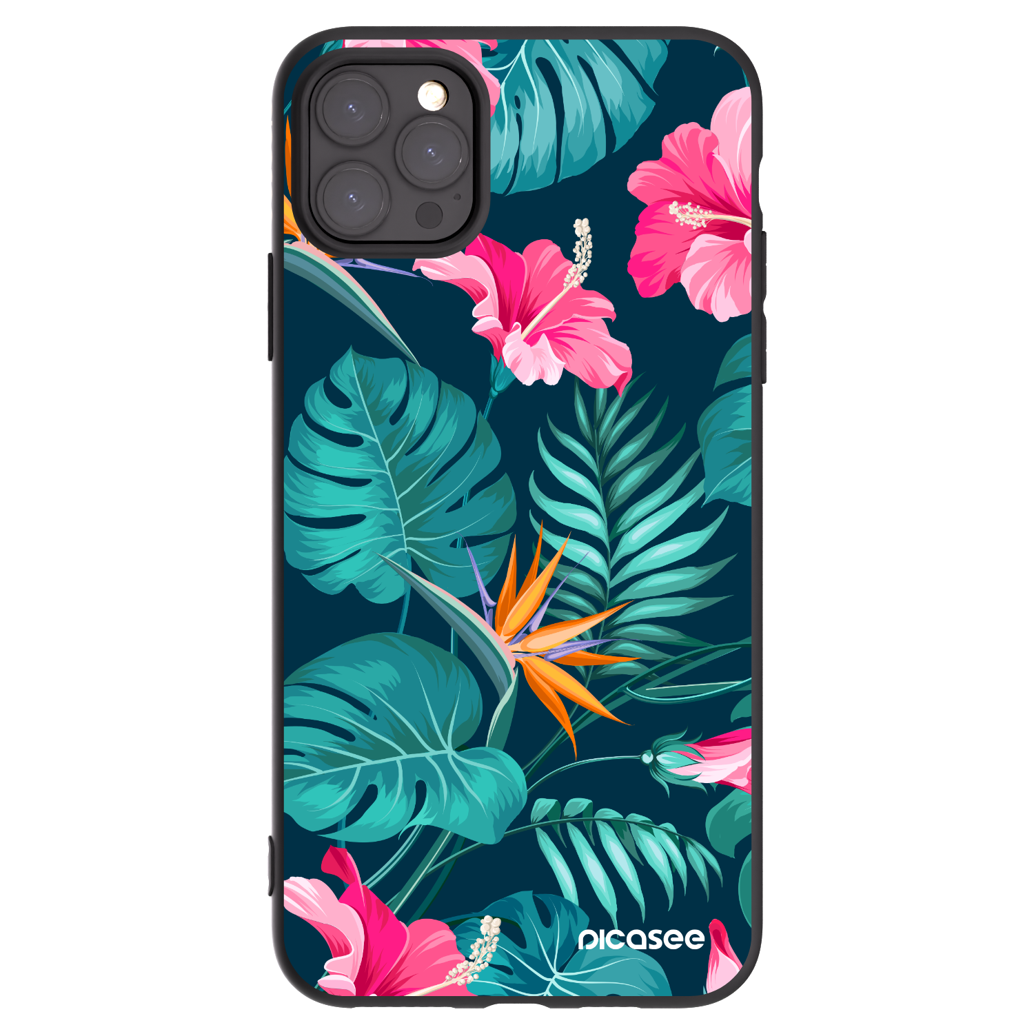 Picasee Apple iPhone 11 Pro Max Hülle - Schwarzes Silikon - Pink Monstera