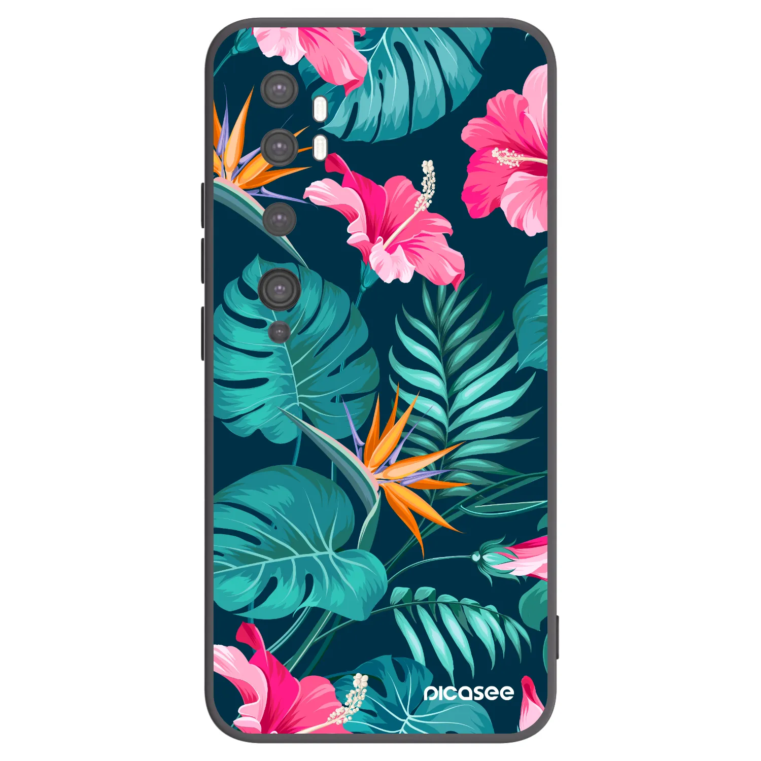 Picasee Xiaomi Mi Note 10 (Pro) Hülle - Schwarzes Silikon - Pink Monstera