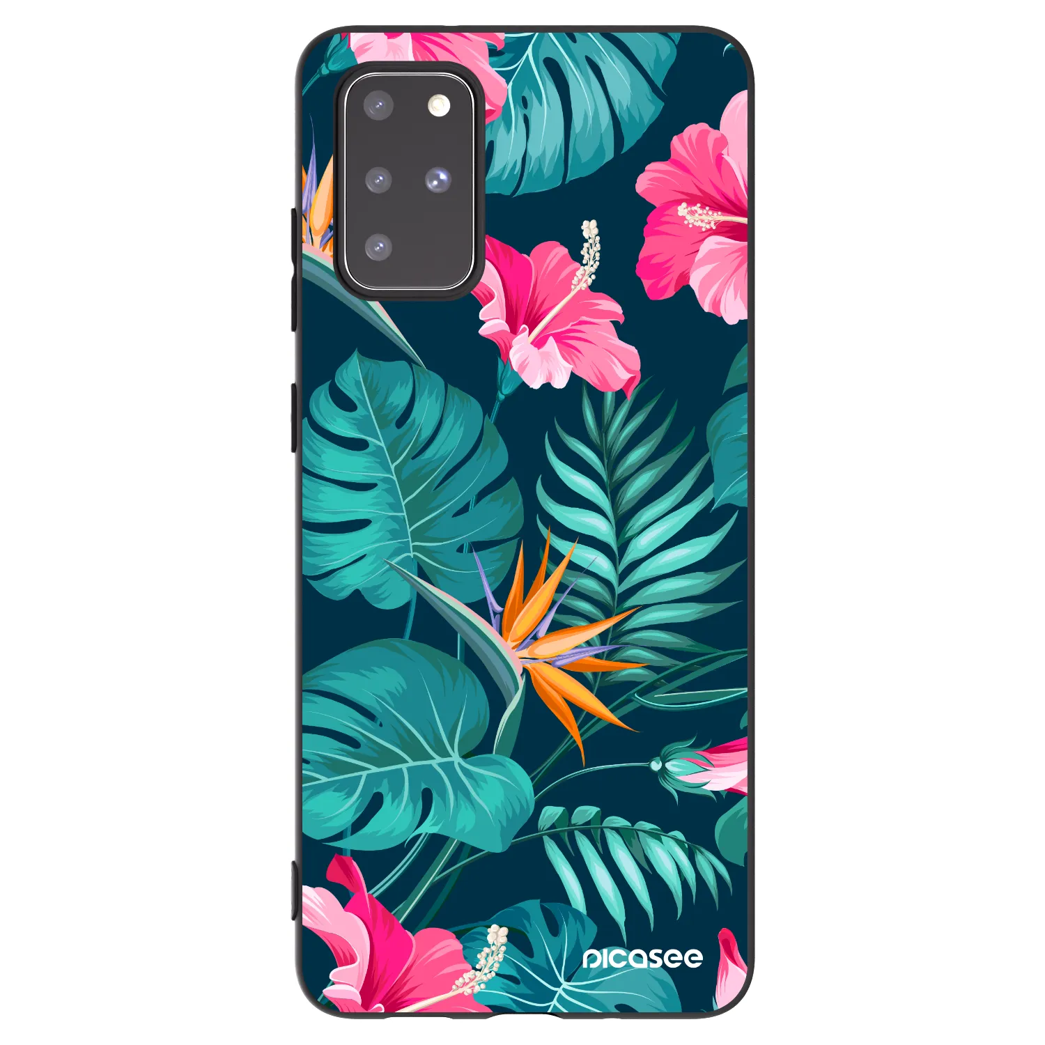 Picasee Samsung Galaxy S20+ G985F Hülle - Schwarzes Silikon - Pink Monstera