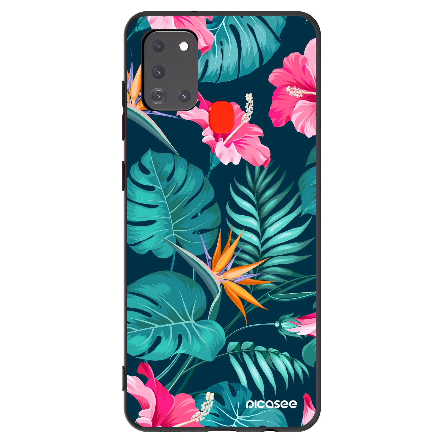 Picasee Samsung Galaxy A21s Hülle - Schwarzes Silikon - Pink Monstera