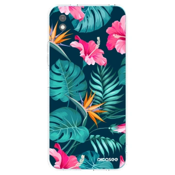Picasee Xiaomi Redmi 9A Hülle - Schwarzes Silikon - Pink Monstera