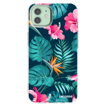 Picasee Apple iPhone 12 Hülle - Transparentes Silikon - Pink Monstera