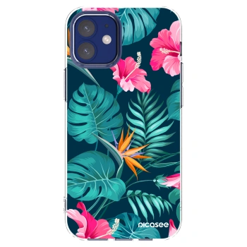 Picasee Apple iPhone 12 mini Hülle - Transparentes Silikon - Pink Monstera