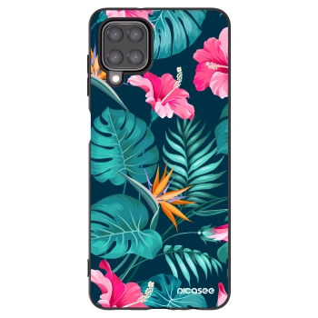 Picasee Samsung Galaxy A12 A125F Hülle - Schwarzes Silikon - Pink Monstera