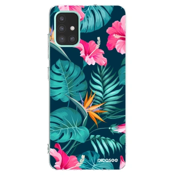 Picasee Samsung Galaxy M31s Hülle - Transparentes Silikon - Pink Monstera