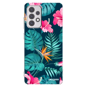Picasee Samsung Galaxy A52 5G A525F Hülle - Transparentes Silikon - Pink Monstera