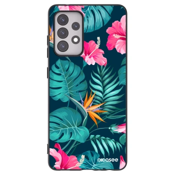 Picasee Samsung Galaxy A52 5G A525F Hülle - Schwarzes Silikon - Pink Monstera