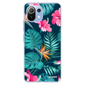 Picasee Xiaomi Mi 11 Lite Hülle - Transparentes Silikon - Pink Monstera