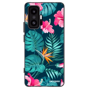 Picasee Xiaomi 11T Hülle - Schwarzes Silikon - Pink Monstera