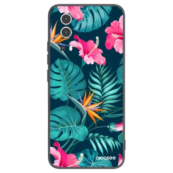 Picasee Vivo Y72 5G Hülle - Schwarzes Silikon - Pink Monstera