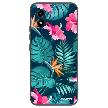 Picasee Vivo Y01 Hülle - Schwarzes Silikon - Pink Monstera