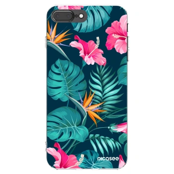 Picasee Apple iPhone 8 Plus Hülle - Transparentes Silikon - Pink Monstera