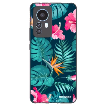Picasee Xiaomi 12T Hülle - Schwarzes Silikon - Pink Monstera