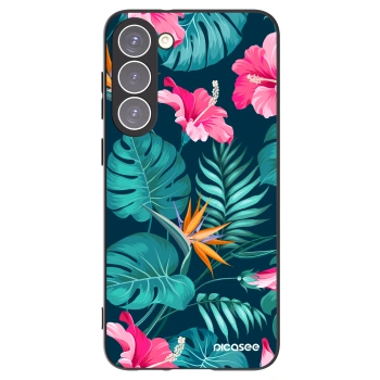 Picasee Samsung Galaxy S23+ 5G Hülle - Schwarzes Silikon - Pink Monstera