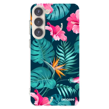 Picasee Samsung Galaxy S23+ 5G Hülle - Transparentes Silikon - Pink Monstera