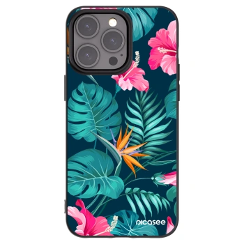 Picasee Apple iPhone 15 Pro Max Hülle - Schwarzes Silikon - Pink Monstera
