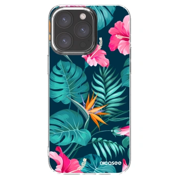 Picasee Apple iPhone 15 Pro Max Hülle - Transparentes Silikon - Pink Monstera
