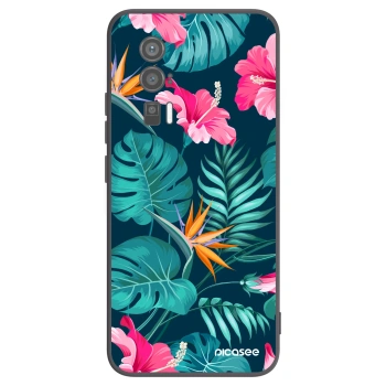 Picasee Xiaomi Poco F5 Pro 5G Hülle - Schwarzes Silikon - Pink Monstera