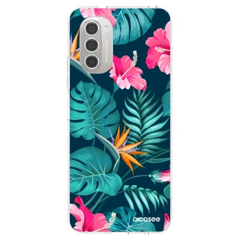 Picasee Motorola Moto G51 Hülle - Transparentes Silikon - Pink Monstera