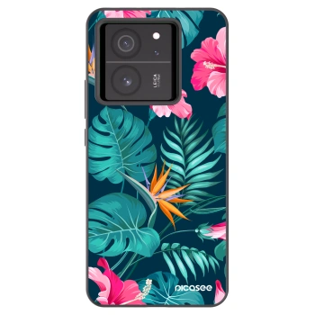 Picasee Xiaomi 13T Pro Hülle - Schwarzes Silikon - Pink Monstera