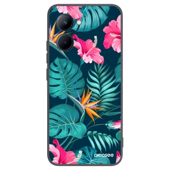 Picasee Realme C33 (2023) Hülle - Schwarzes Silikon - Pink Monstera