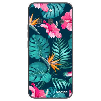 Picasee Realme 11 Pro+ Hülle - Schwarzes Silikon - Pink Monstera
