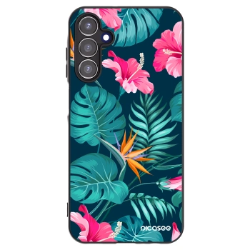 Picasee Samsung Galaxy A15 A156B 5G Hülle - Schwarzes Silikon - Pink Monstera