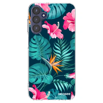 Picasee Samsung Galaxy A15 A155F 4G Hülle - Transparentes Silikon - Pink Monstera