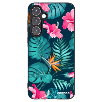 Picasee Samsung Galaxy A55 5G A556B Hülle - Schwarzes Silikon - Pink Monstera