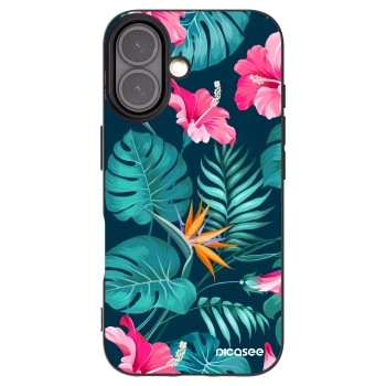 Picasee Apple iPhone 16 Hülle - Schwarzes Silikon - Pink Monstera