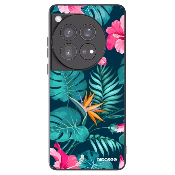 Picasee OnePlus 12 5G Hülle - Schwarzes Silikon - Pink Monstera