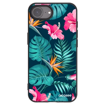 Picasee Apple iPhone 16e Hülle - Schwarzes Silikon - Pink Monstera