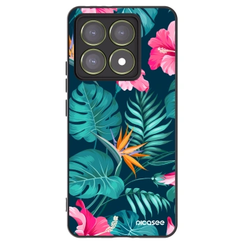 Picasee Xiaomi 14T Hülle - Schwarzes Silikon - Pink Monstera