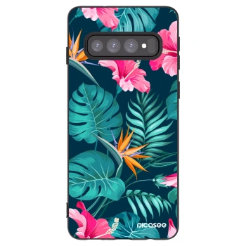 Picasee Samsung Galaxy S10 G973 Hülle - Schwarzes Silikon - Pink Monstera