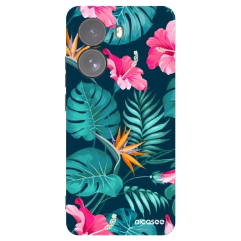Picasee Xiaomi Poco X7 Hülle - Schwarzes Silikon - Pink Monstera