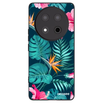 Picasee Honor Magic7 Lite 5G Hülle - Schwarzes Silikon - Pink Monstera