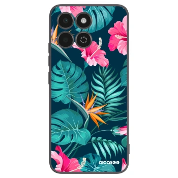 Picasee Honor 200 Smart 5G Hülle - Schwarzes Silikon - Pink Monstera