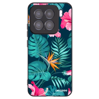 Picasee Xiaomi 15 Hülle - Schwarzes Silikon - Pink Monstera