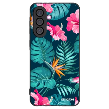Picasee Samsung Galaxy A56 5G A566B Hülle - Schwarzes Silikon - Pink Monstera
