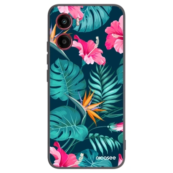 Picasee Motorola Moto G05 Hülle - Schwarzes Silikon - Pink Monstera