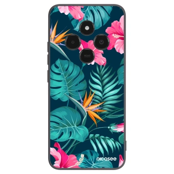 Picasee Xiaomi Poco C75 Hülle - Schwarzes Silikon - Pink Monstera