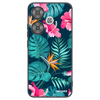 Picasee Xiaomi Poco F6 Hülle - Schwarzes Silikon - Pink Monstera