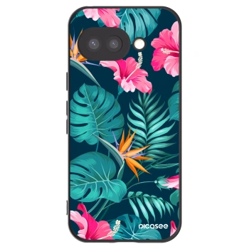 Picasee Google Pixel 9a Hülle - Schwarzes Silikon - Pink Monstera