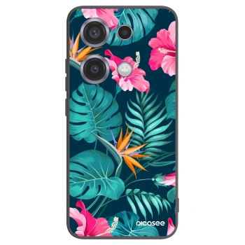 Picasee Xiaomi Redmi Note 14S Hülle - Schwarzes Silikon - Pink Monstera