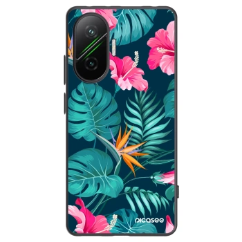 Picasee Xiaomi Poco F7 5G Hülle - Schwarzes Silikon - Pink Monstera