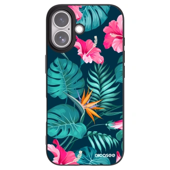 Picasee Apple iPhone 17 Hülle - Schwarzes Silikon - Pink Monstera